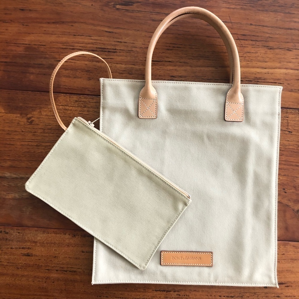 PRISTINE Dolce & Gabbana Canvas Tote Bag with Leather Handles